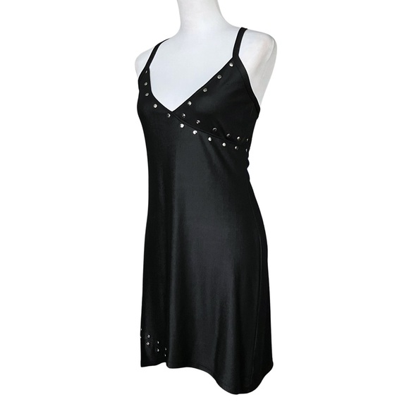 Vintage 90s Lip Service Punk Goth Studded Black Mini Dress S/M New Wave Gothic - Picture 3 of 10